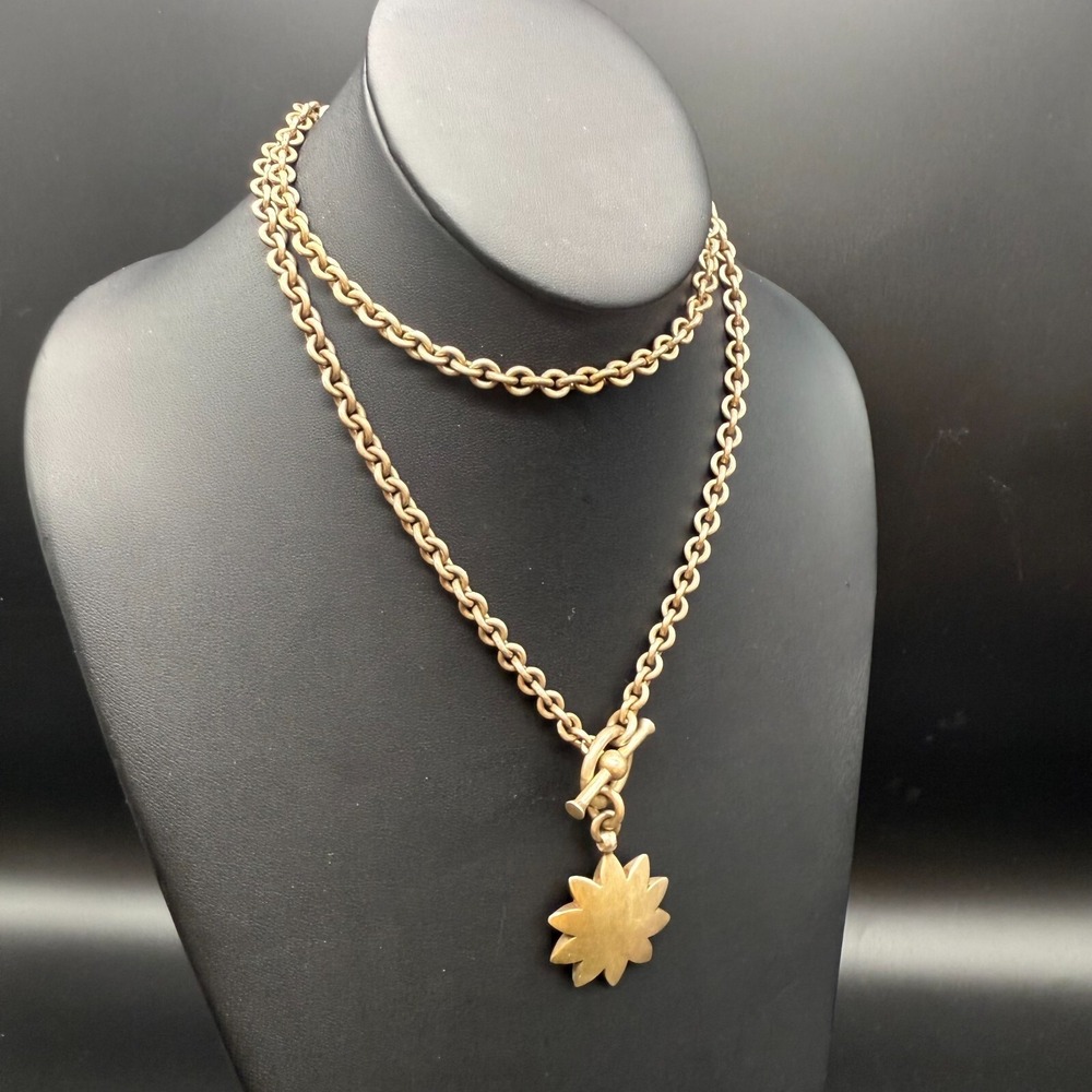 ✨ Sterling Silver 30" Chain Necklace w/ 1.5" Flower Pendant | Bold Toggle Clasp